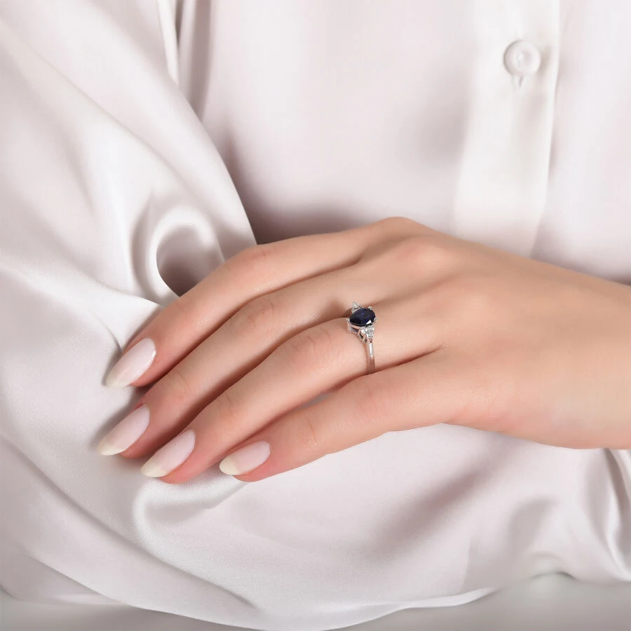 0.93 Carat Diamond Pear Sapphire Ring