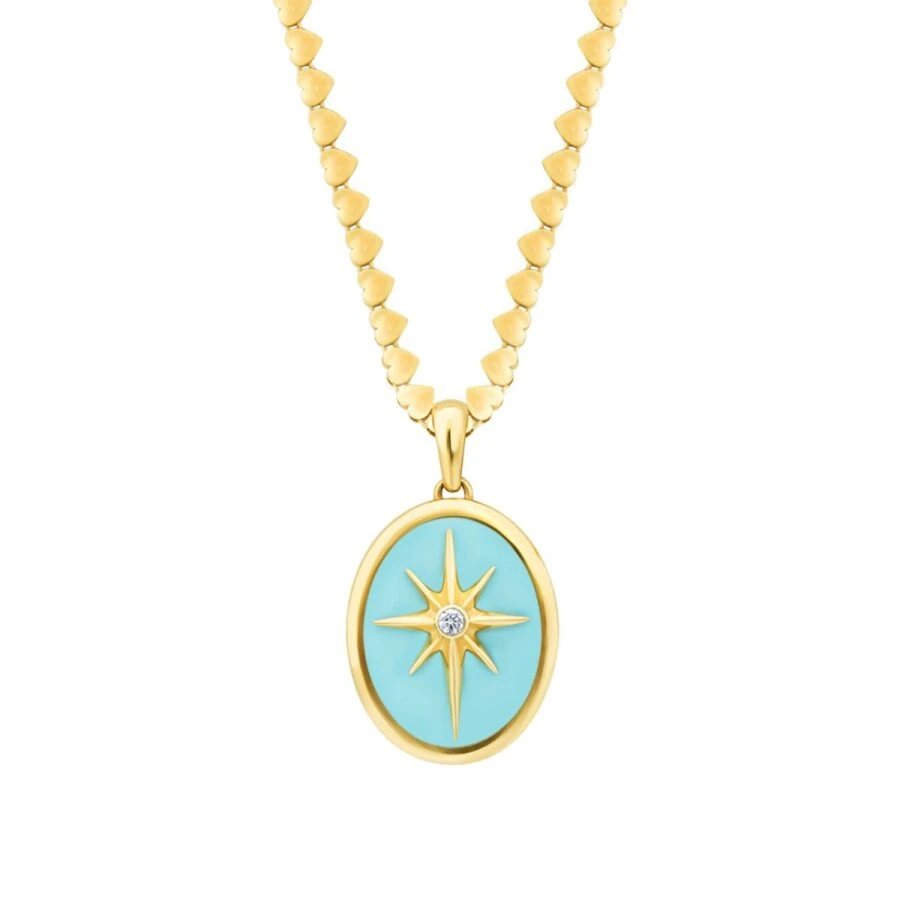 Gold Blue Enamel North Star Necklace
