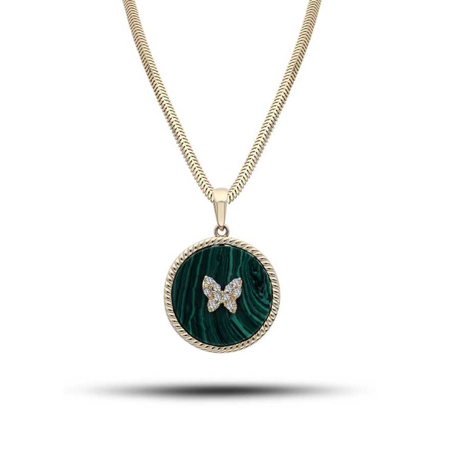 Gold Green Enamel Butterfly Necklace