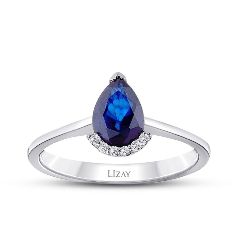 0.84 ct. Diamant Tropfen Saphir Ring