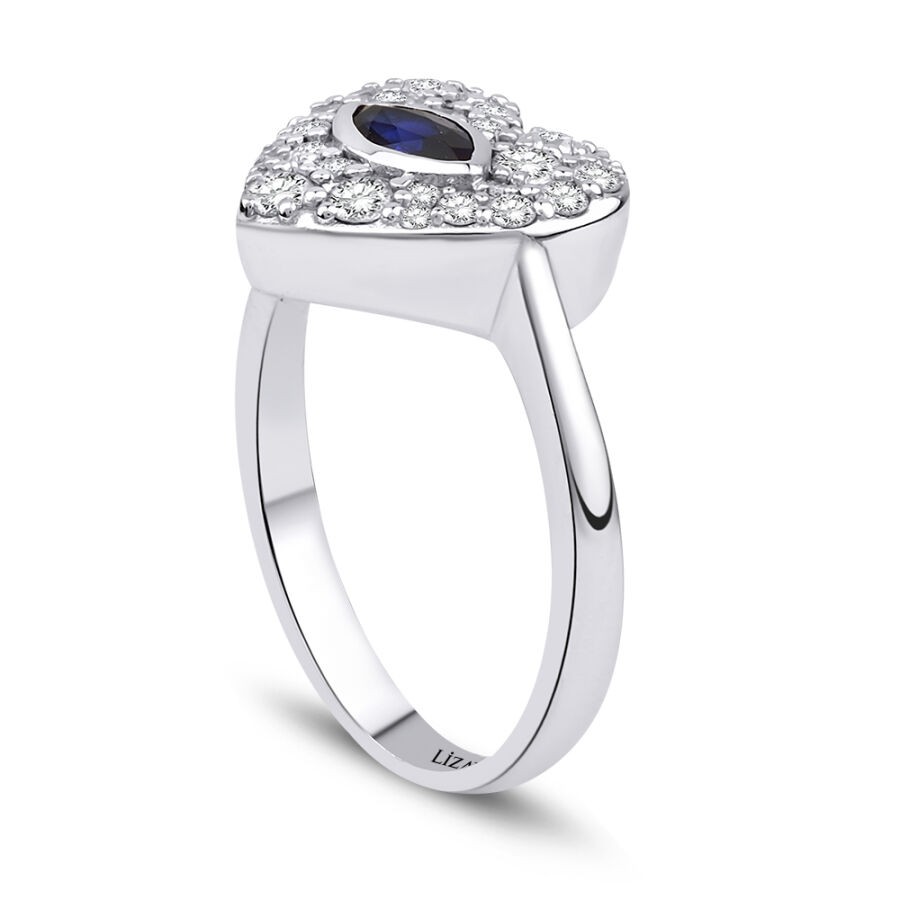 0.70 Carat Diamond Heart Sapphire Ring