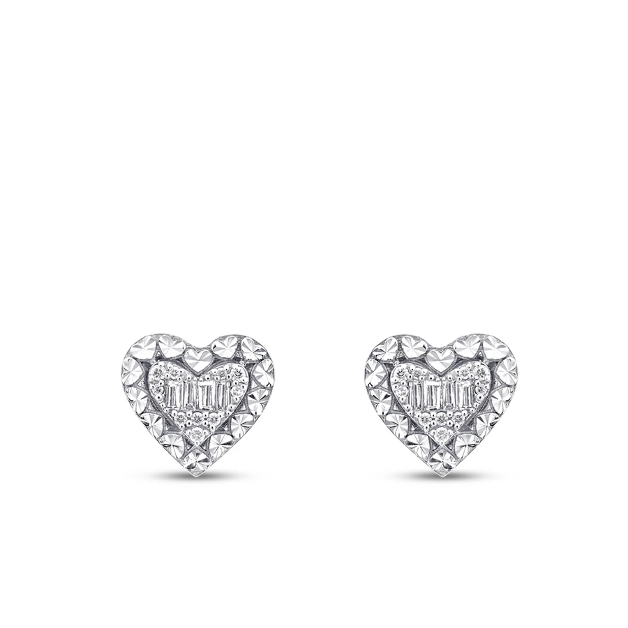 0.20 Carat Diamond Baguette Heart Earrings