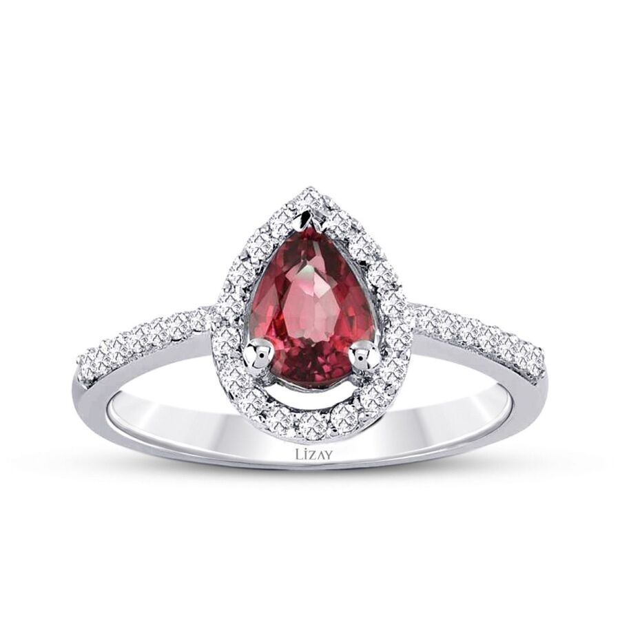 0.83 Carat Diamond Pear Ruby Ring