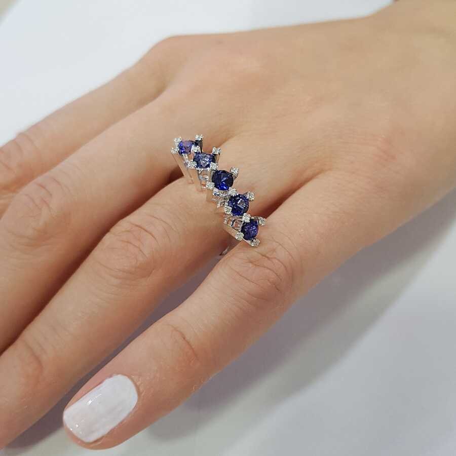 1.49 Carat Diamond Five-Stone Sapphire Ring
