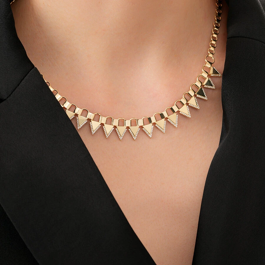 Gold Triangle Stone Collar Necklace