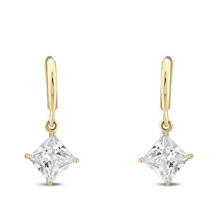 Gold Princess Cut Solitaire Earrings