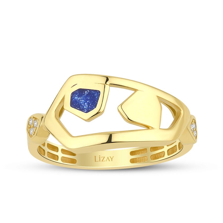 Gold Blue Enamel Trend Ring