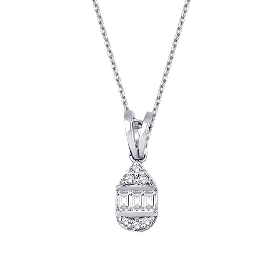 0.07 Carat Diamond Pear Baguette Necklace