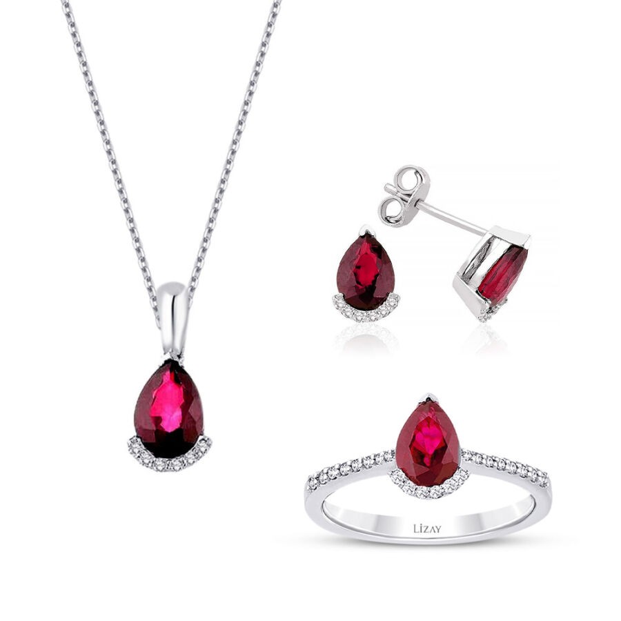 4.13 Carat Diamond Pear Ruby Set