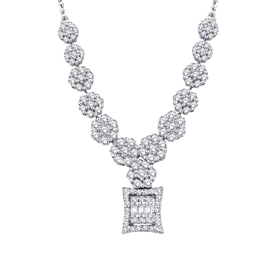 0.69 Carat Diamond Flower Baguette Necklace
