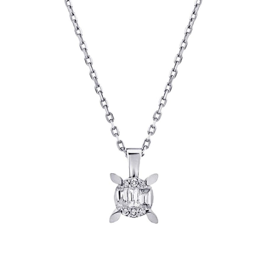 0.08 Carat Diamond Baguette Solitaire Necklace