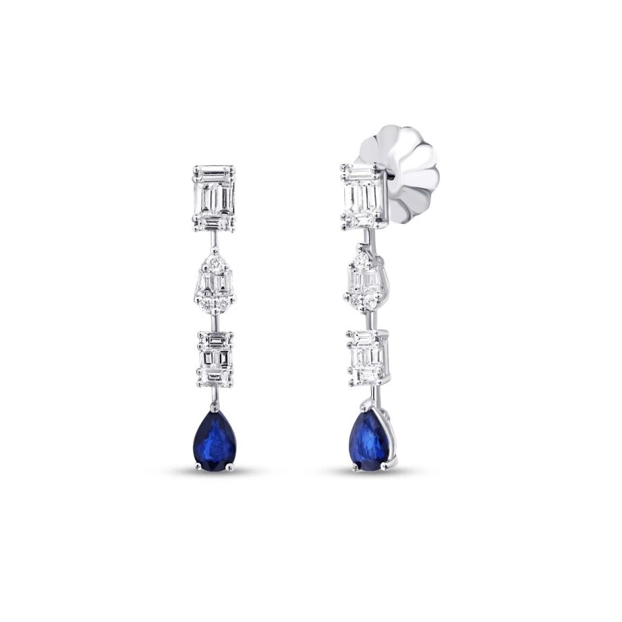2.00 Carat Diamond Baguette Sapphire Earrings