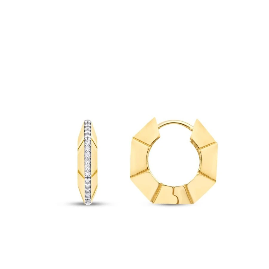 Gold Row Stone Hoop Earrings