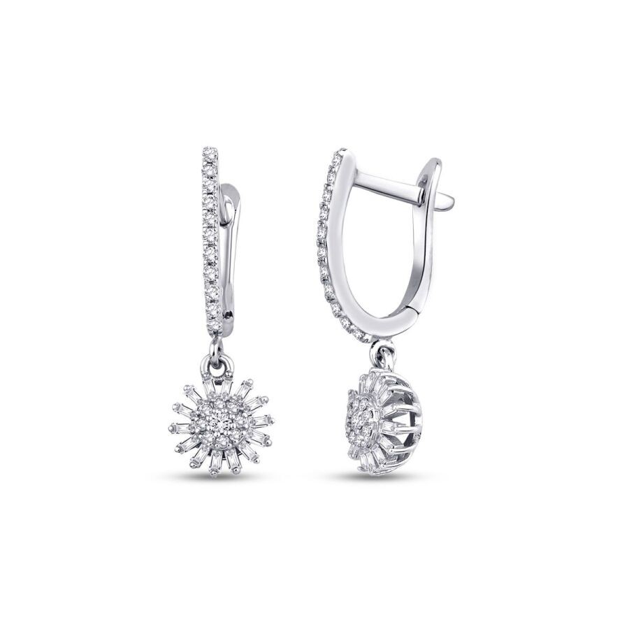 0.39 Carat Diamond Flower Baguette Earrings