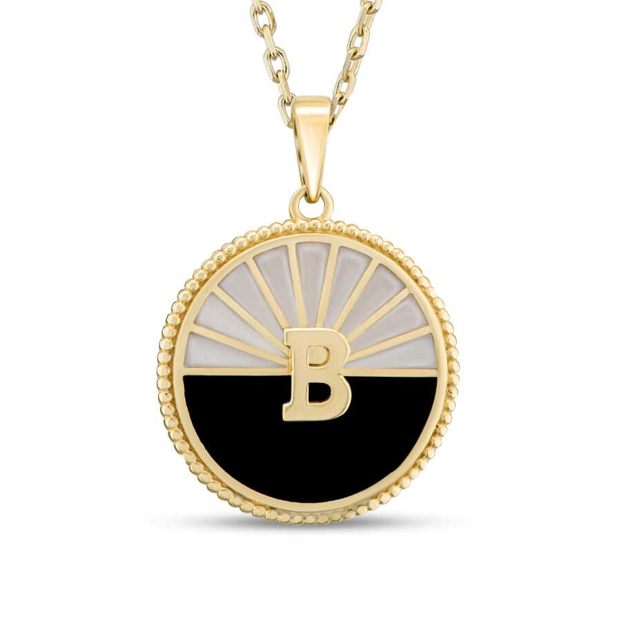 Gold Black and White Enamel Letter Necklace