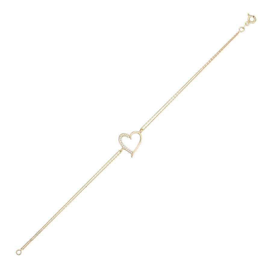 Gold Heart Double Chain Bracelet