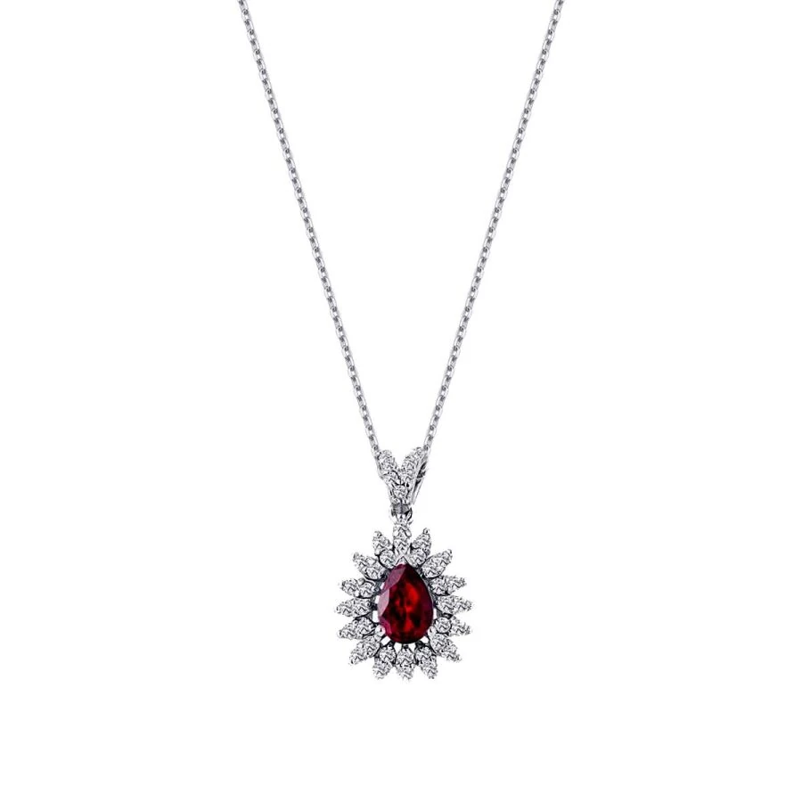 1.03 Carat Diamond Pear Ruby Necklace
