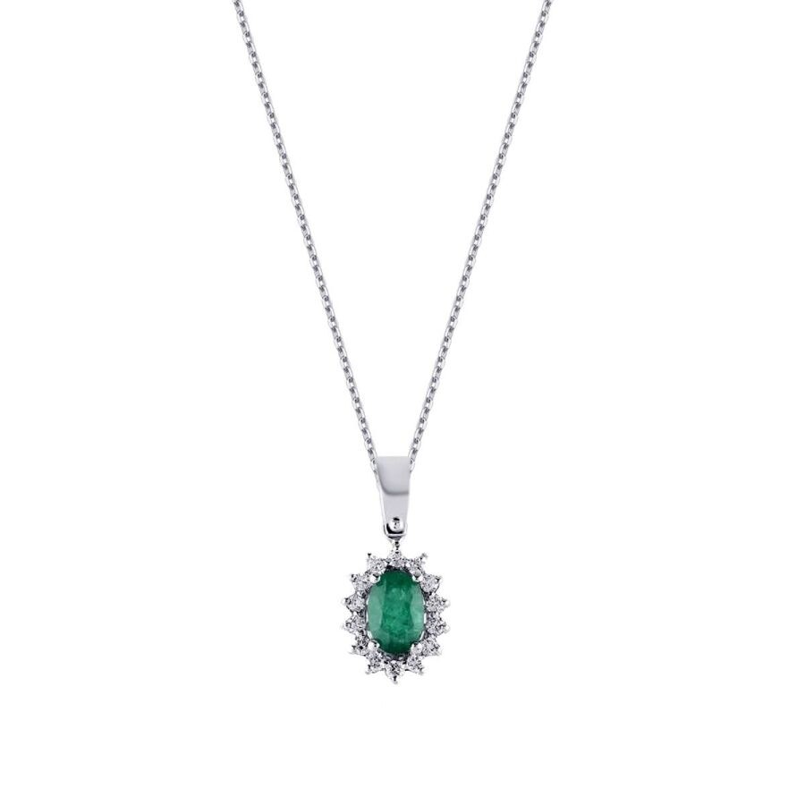 0.32 Carat Diamond Emerald Necklace