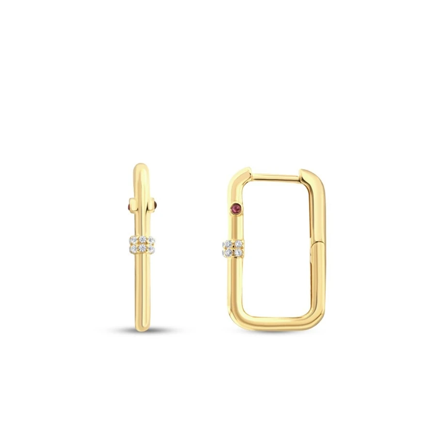 Gold Oval Side Stone Hoop Earrings