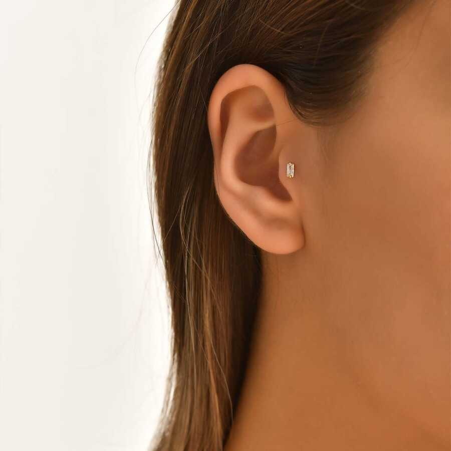 Gold Baguette Tragus Earrings