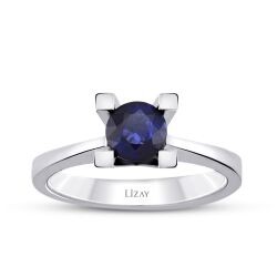 0.58 Carat Diamond Round Solitaire Sapphire Engagement Ring