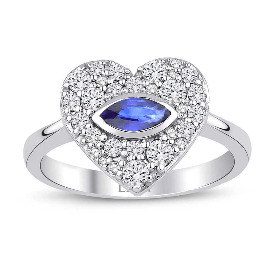 0.70 Carat Diamond Heart Sapphire Ring