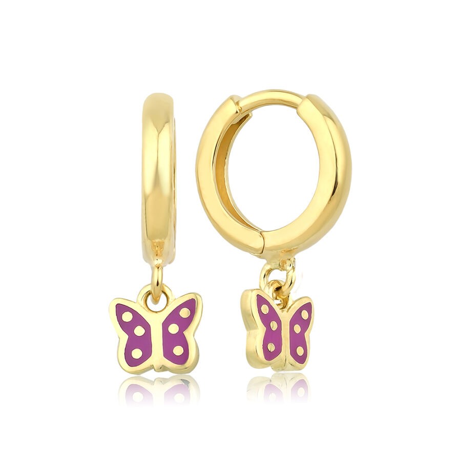 Gold Purple Butterfly Children's Earrings