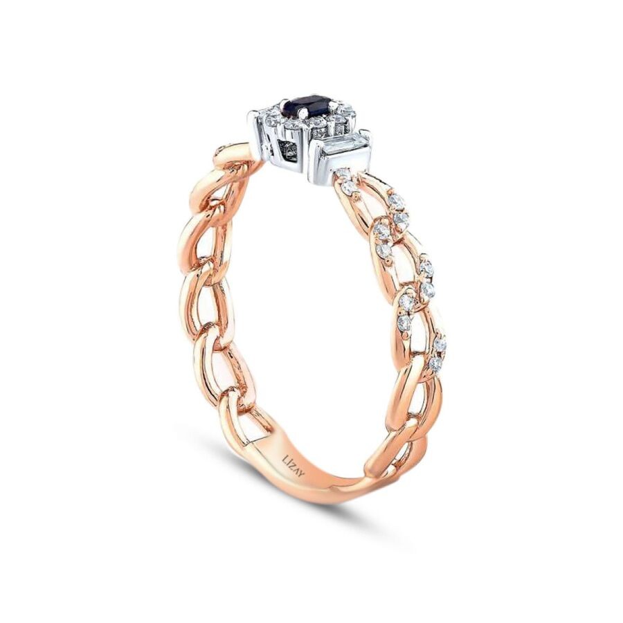 0.28 Carat Diamond Baguette Sapphire Ring