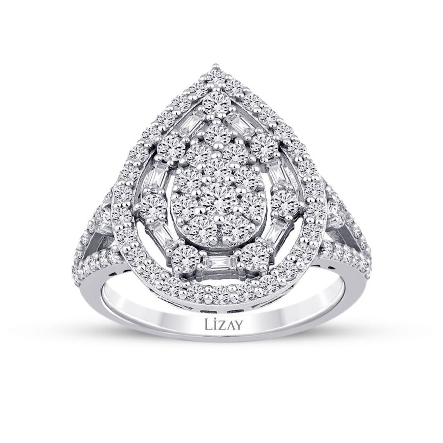 1.19 Carat Diamond Pear Baguette Ring