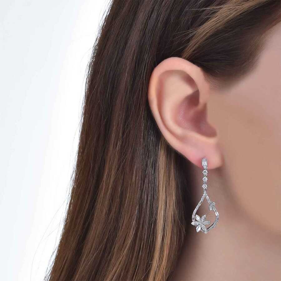 1.33 Carat Diamond Baguette Flower Earrings