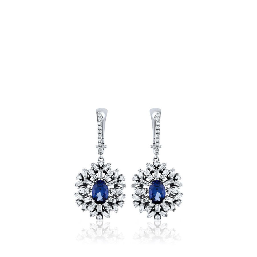 3.66 Carat Diamond Sapphire Earrings