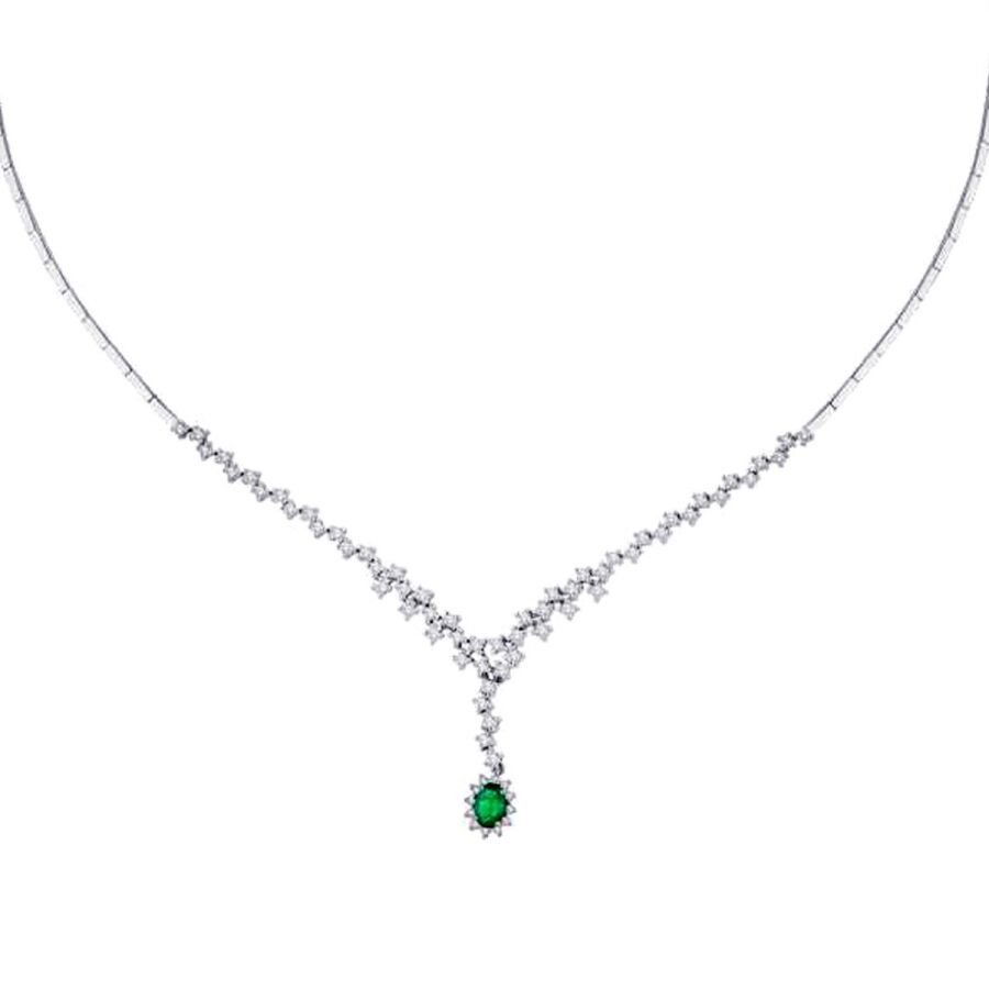 1.83 Carat Diamond Emerald Necklace