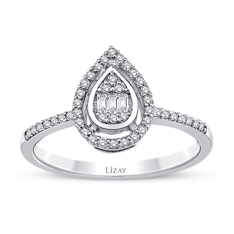 0.20 Carat Diamond Pear Baguette Ring