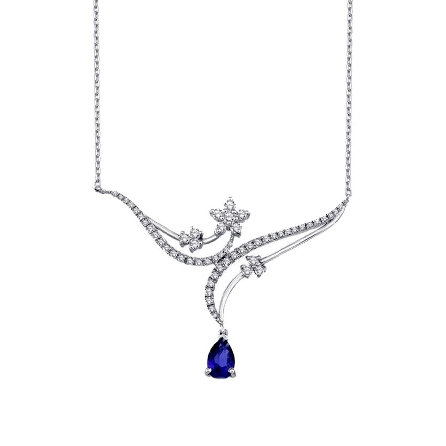 0.86 Carat Diamond Flower Sapphire Necklace