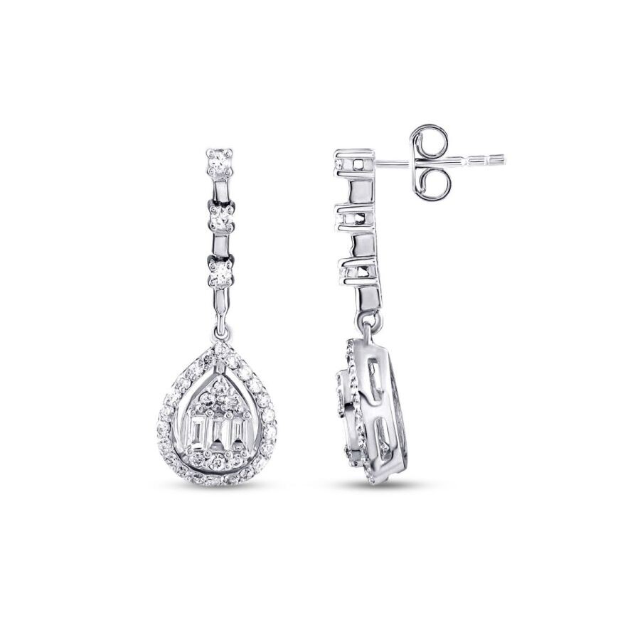 0.79 Carat Baguette Pear Diamond Earrings