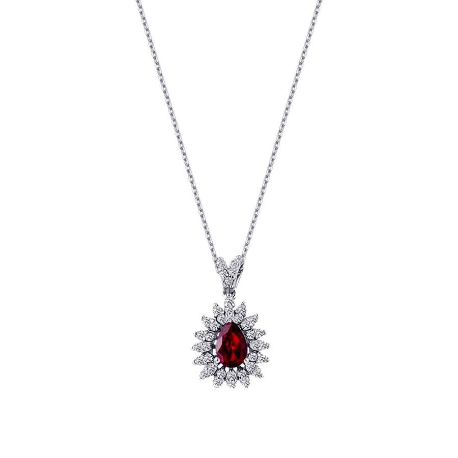 0.80 Carat Diamond Pear Ruby Necklace