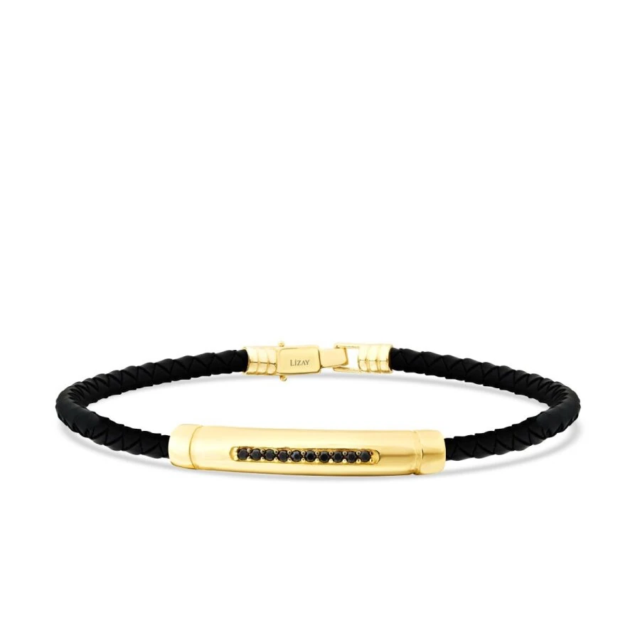 Gold Black Row Stone Men’s Bracelet
