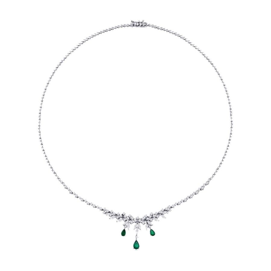 3.12 Carat Diamond Emerald Necklace