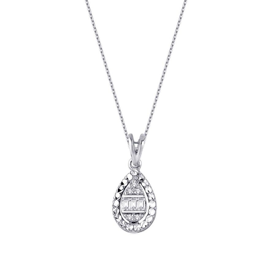 0.06 Carat Diamond Pear Baguette Necklace