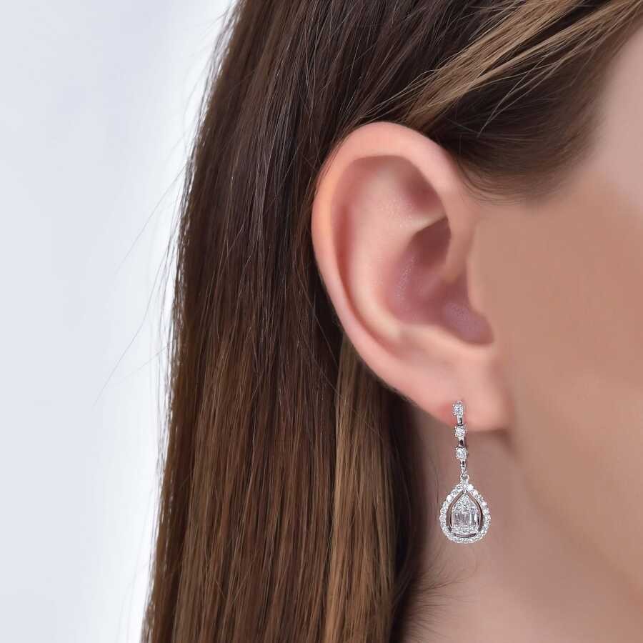 0.79 Carat Baguette Pear Diamond Earrings