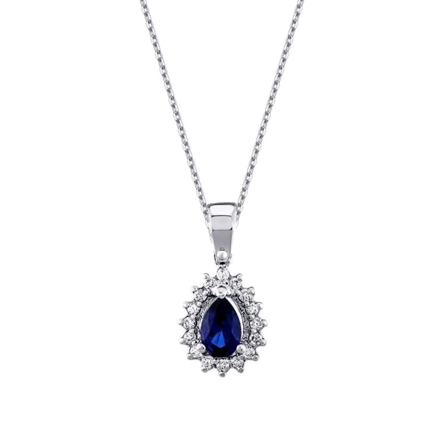 0.64 Carat Diamond Pear Sapphire Necklace