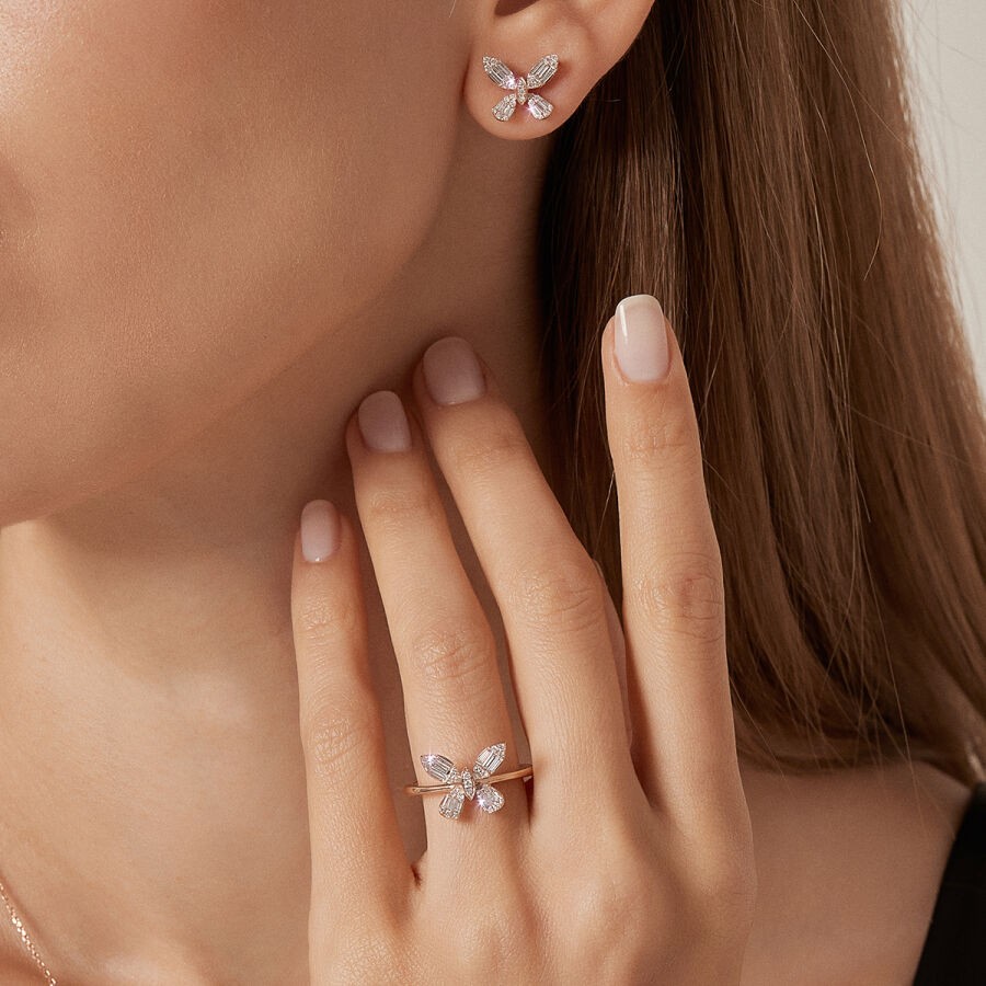 0.58 Carat Diamond Baguette Butterfly Earrings
