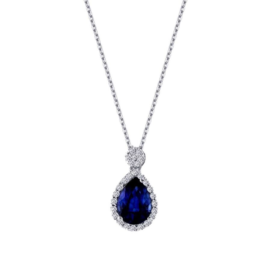 0.73 Carat Diamond Pear Sapphire Necklace