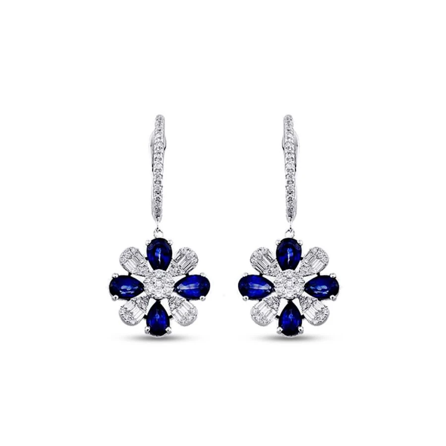 2.43 Carat Diamond Baguette Sapphire Earrings
