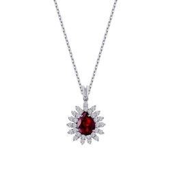 3.12 Carat Diamond Pear Ruby Necklace