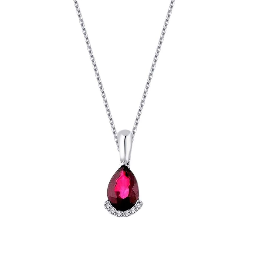 1.13 Carat Diamond Pear Ruby Necklace