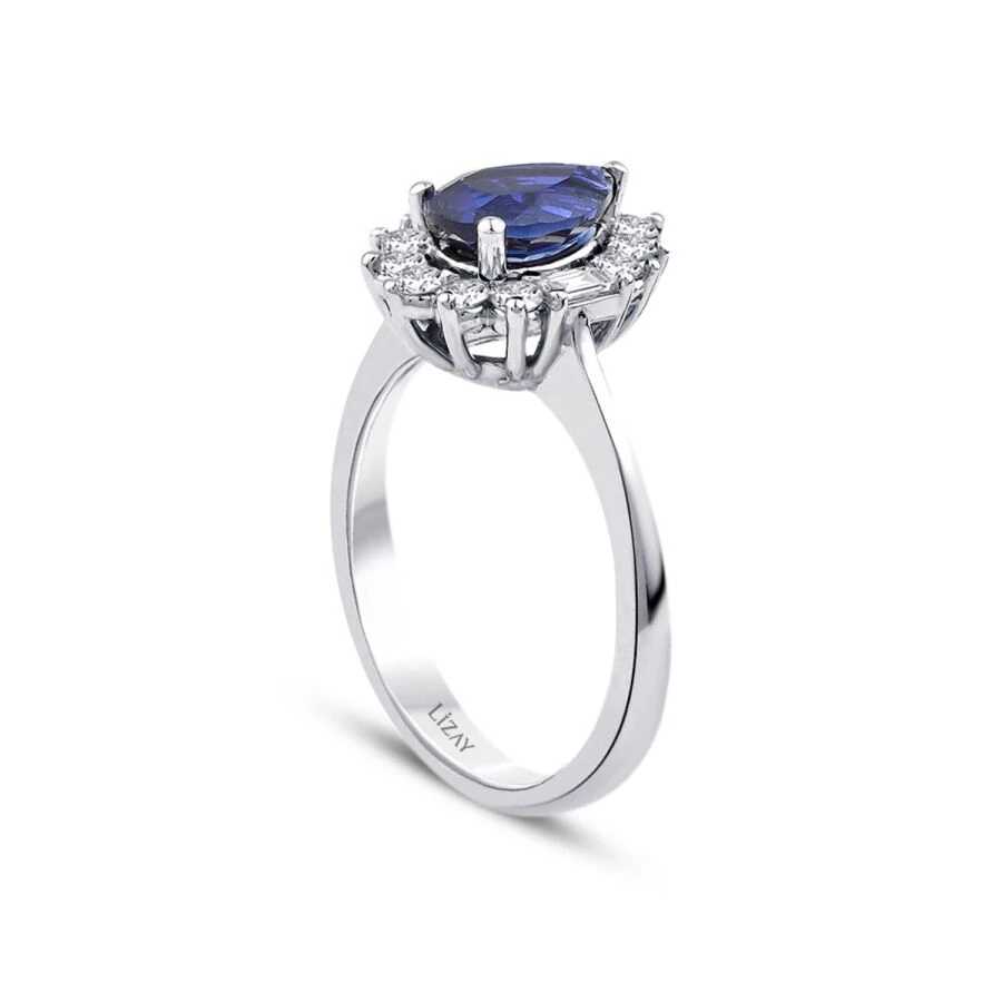 1.91 Carat Diamond Baguette Sapphire Ring