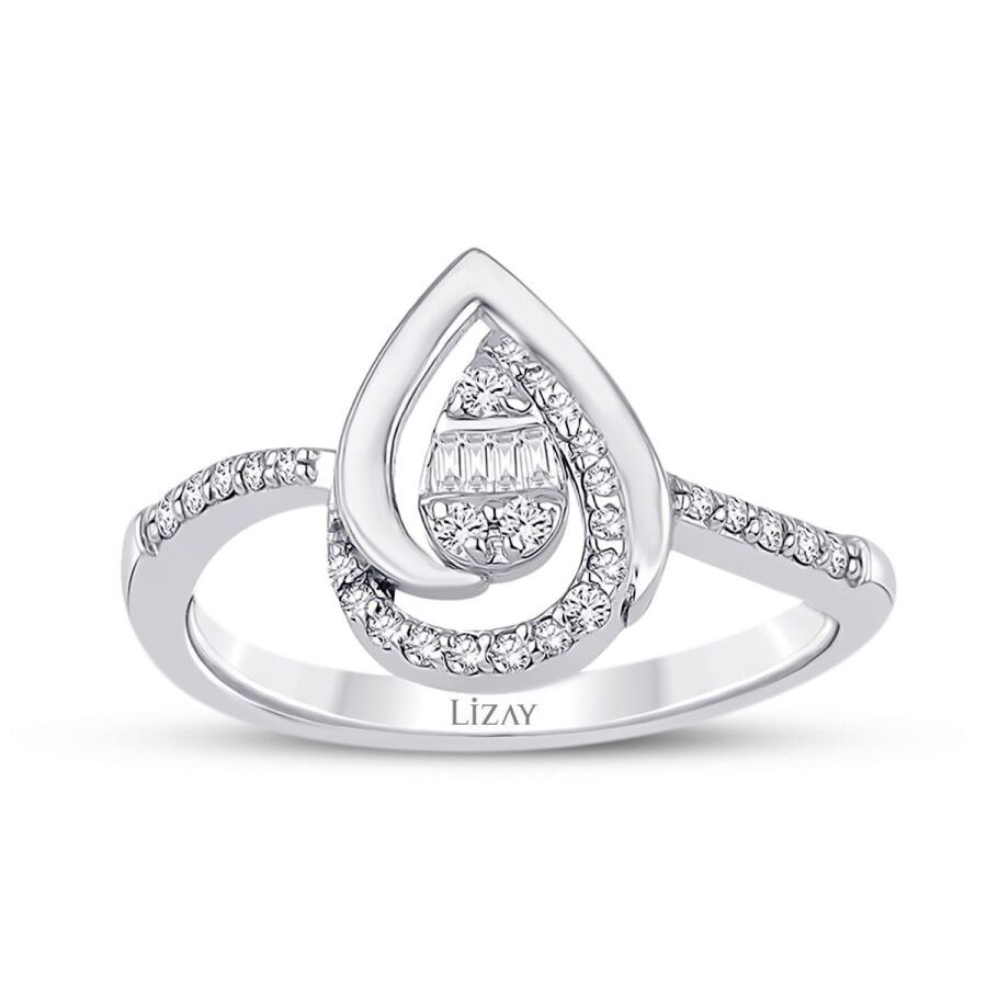 0.19 Carat Diamond Pear Baguette Ring