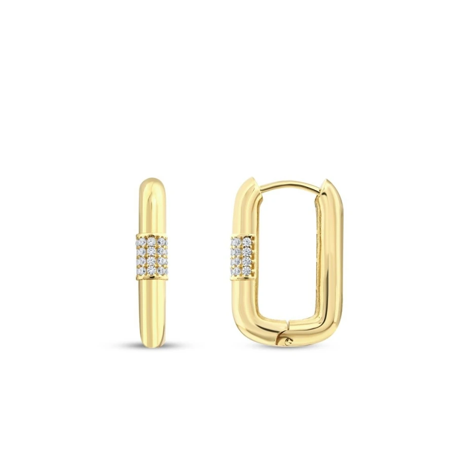 Gold Oval Stone Hoop Earrings