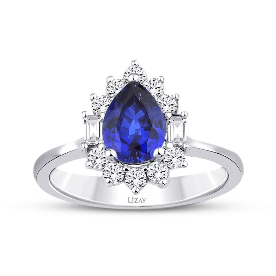 1.91 Carat Diamond Baguette Sapphire Ring